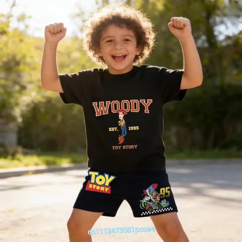 boys sports shirt casual top summer Tshirt Toy Story cartoon print childrens pure cotton shortsleeved short pants set for