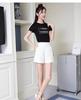 Женские белые шорты с широкими штанинами, высокой посадкой, А-силуэта, повседневные - Лето 2024