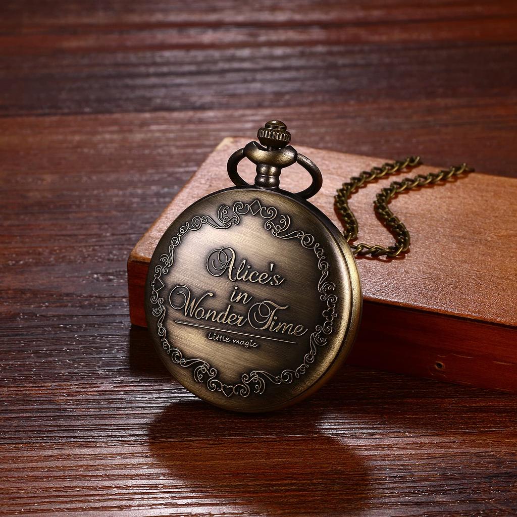 Карманные часы «Алиса в стране чудес», симпатичные женские аналоговые часы-скелетоны, карманные часы, водонепроницаемые, ретро, ожерелье, цепочка для свитера, день рождения, Рождество