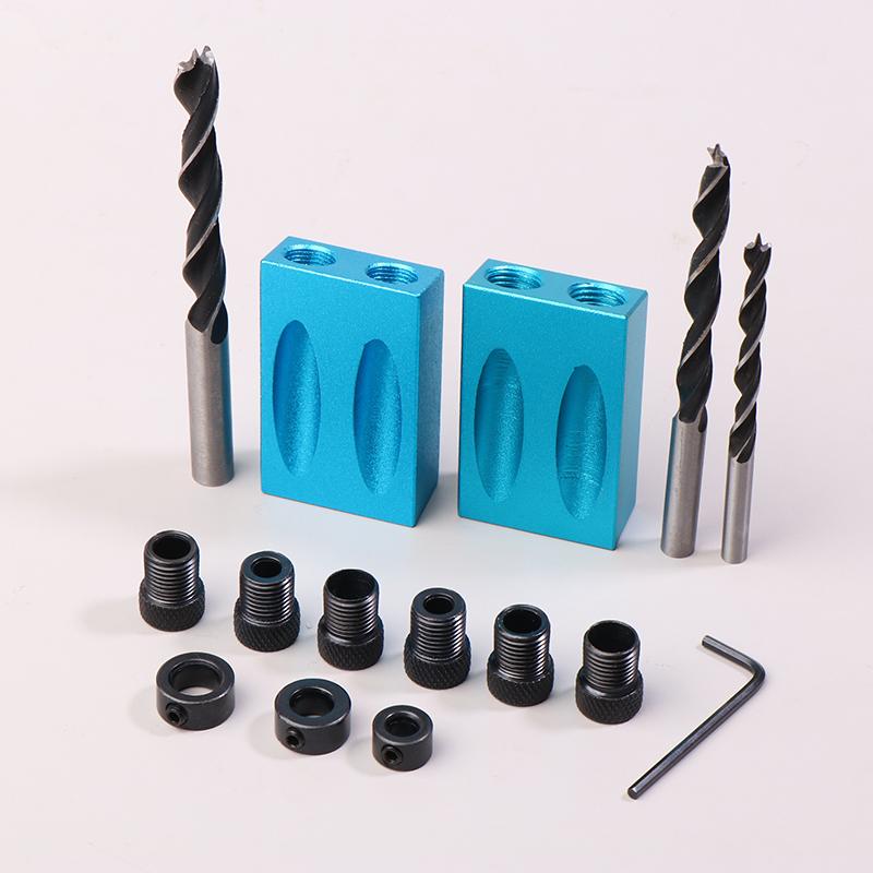 Woodworking Oblique Pocket Hole Locator Jig Kit 15 Degree Angle Drill Guide Set Hole Puncher Diy Carpentry Tools Drill Bits