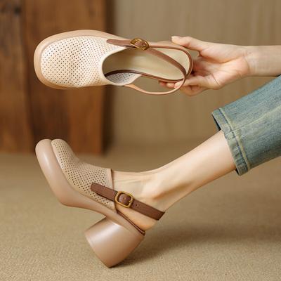 Босоножки на круглом каблуке Летние с круглой мягкой подошвой Противоскользящие Износостойкие Высокий каблук