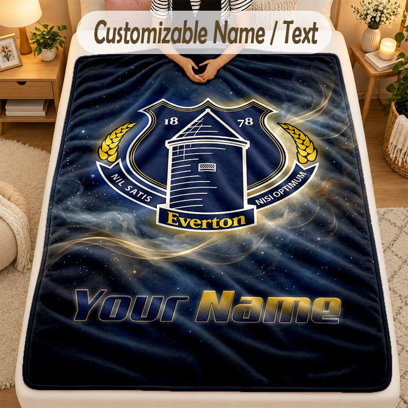 Фланелевое одеяло Everton FC Текст с индивидуальным именем Персонализированное Мягкое Теплое Плед Декор для дома Подарок