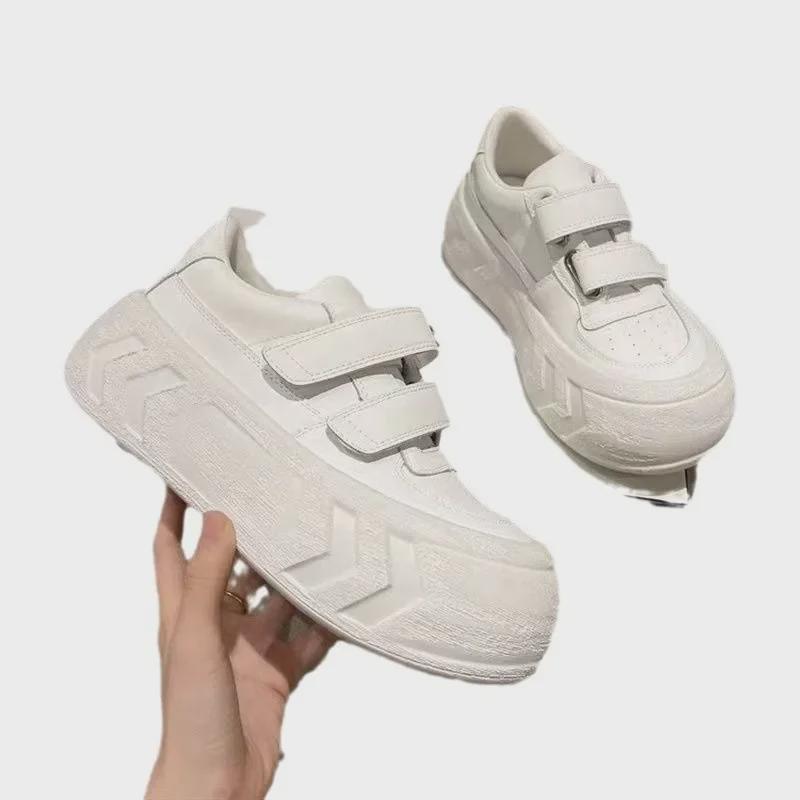 Женские кроссовки на липучке и платформе весна/осень 2024 г. — в стиле колледжа, белые