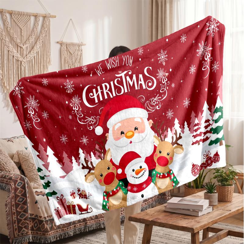 Christmas Flannel Throw Blanket Soft Warm Cozy For Sofa Bed Indoor Home Use Great Holiday Gift