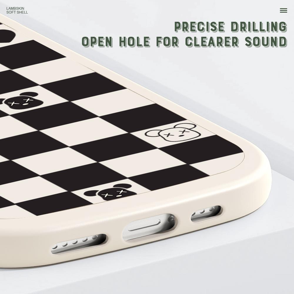 Тонкий кожаный чехол с рисунком шахматной доски, черный медведь, мягкий силиконовый кожаный чехол для телефона для iPhone Samsung Huawei Honor Xiaomi Redmi OPPO Realme Vivo