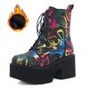 Fashion 2025 Colorful Striped Round Toe Women's Ankle Boots with Velvet Zipper Thick Soled Boots Women Shoes Zapatos De Mujer
