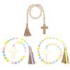 Easter Wooden Bead Cross Ornaments Bead Decoration Easter Hanging-Decor Ornaments Farmhouse Tiered Tray Prayer Bead