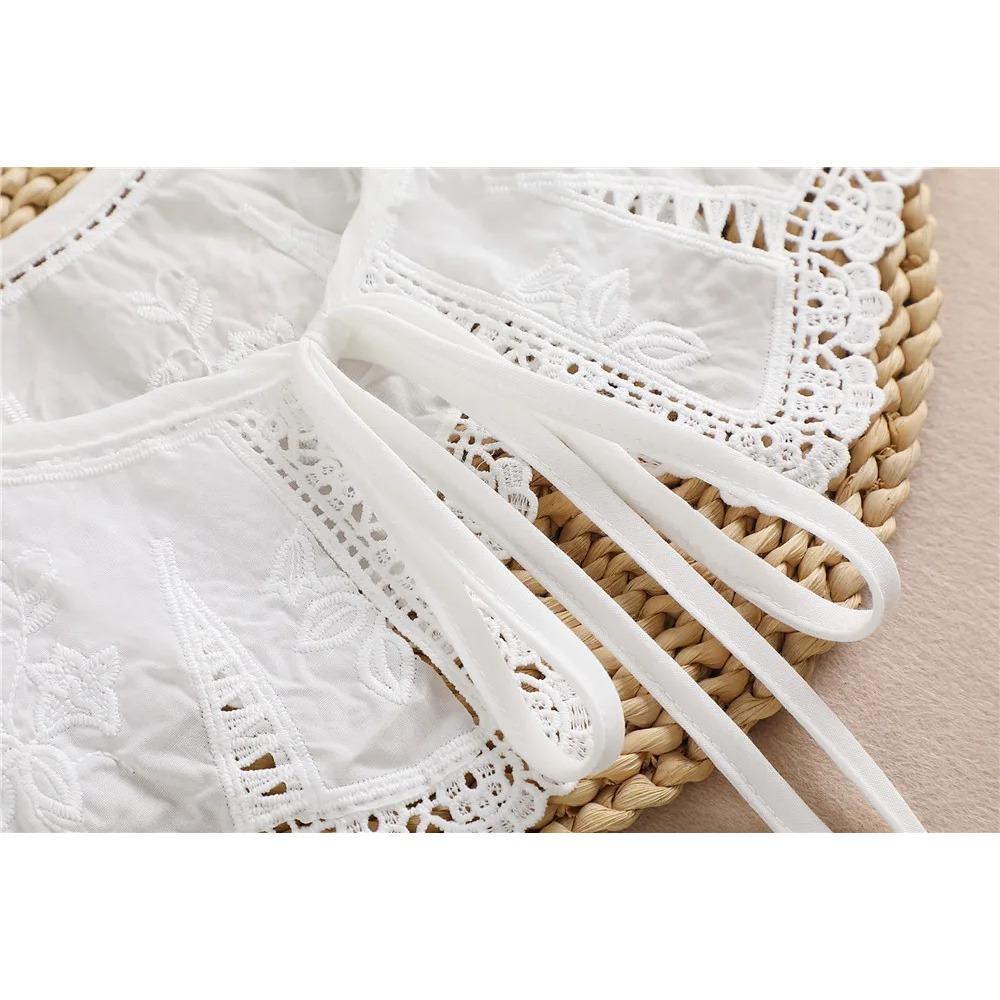 Women Bowknots Fake Collars Hollow Embroidered Lace White False Collar Women Detachable Collars Shirt Neckwear Accessories
