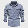 Men's 2024 Korean Style Casual Denim Shirt - Long Sleeve, Lightweight, Solid Color, Perfect for Spring and Autumn