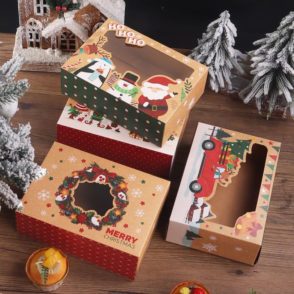 5pcs Christmas Candy Cookies Bag Rectangular Bakery Treat Boxes Pretty Cake Gift Box Navidad Decor