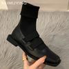 Square Toe Women Sock Boots Mid Calf Knitting Flats Shoes Designer Fashion New Botas 2024 Trend Fashion Dress Botas De Mujer