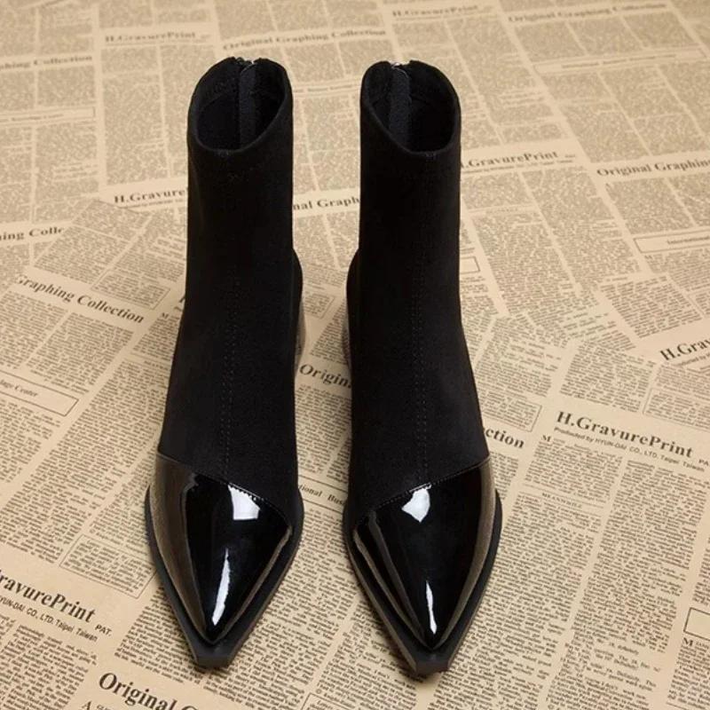 Весна и осень Высококачественные женские сапоги на низком каблуке для вечеринок 2024 года. Продажа новых стильных женских сексуальных однотонных модных сапог с острым носком