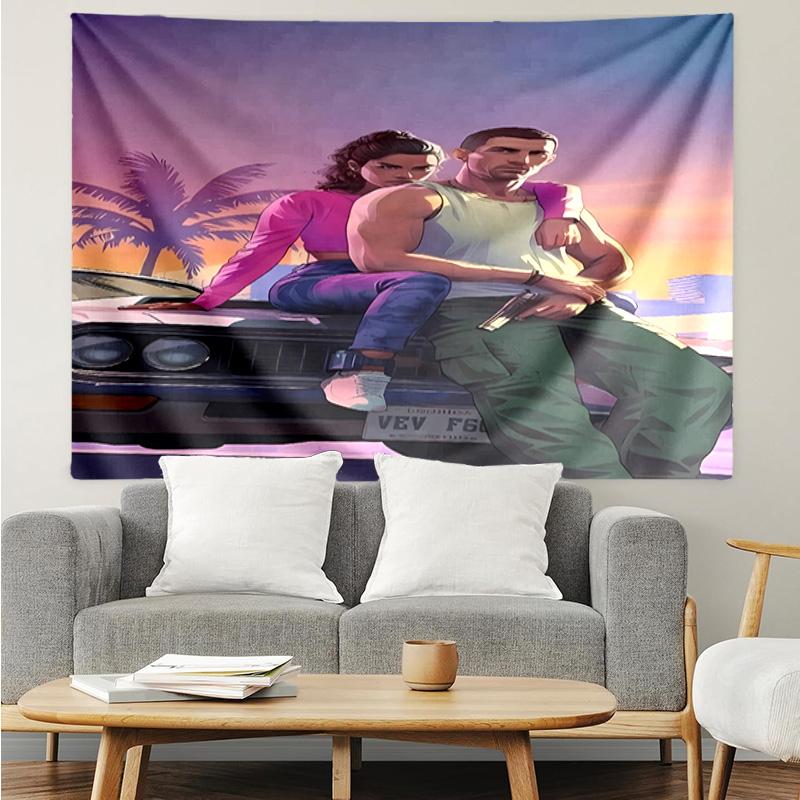 Game Grand Theft Auto Tapestry for Bedroom Aesthetic Classroom Tapestries Wall Hanging for Living Room Dorm Office,Ideal Creative Gift