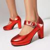 Туфли Мэри Джейн для женщин 2025 Элегантные туфли-лодочки на платформе и каблуке с ремешком Кожаные Размер 32-48 Свадебные Танцевальные Популярная обувь