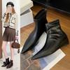Коричневые Внутренние Увеличенные Узкие Сапоги Женские Осень/Зима Новые Французские Остроносые Ретро Ботильоны