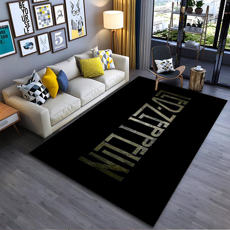 Bold Led Zeppelin Text Design Rug Non-slip rug suitable for living room and bedroom sofas.