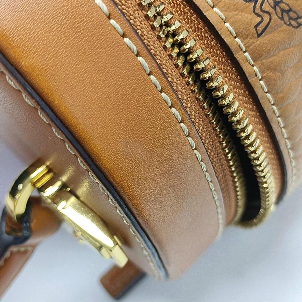 [Pre-Owned] Visetos Miniature Print Leather Cylinder Tote Bag - Good #14XNUA