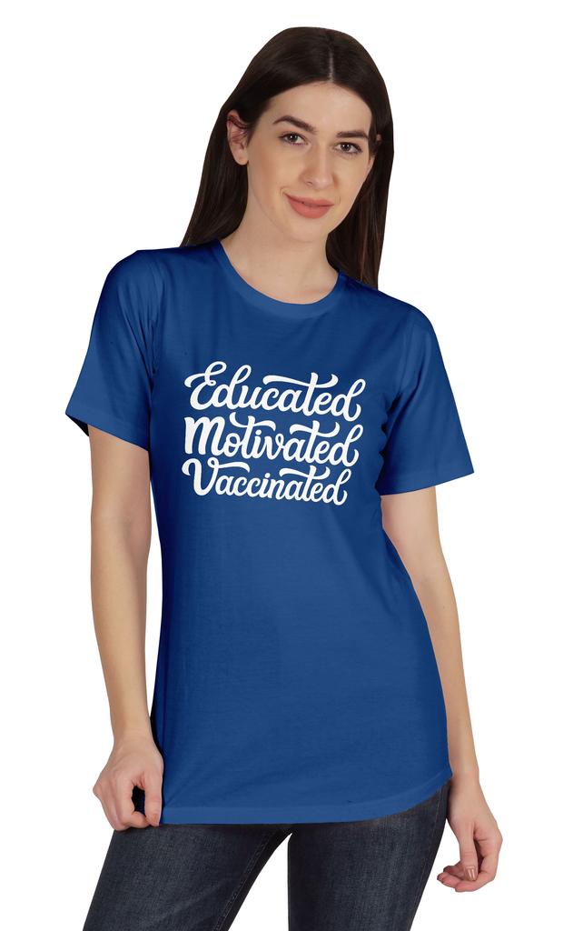 Inkmeso Educated Motivated Vaccinated Funny Pro Vaccine Crew Neck T-shirt For