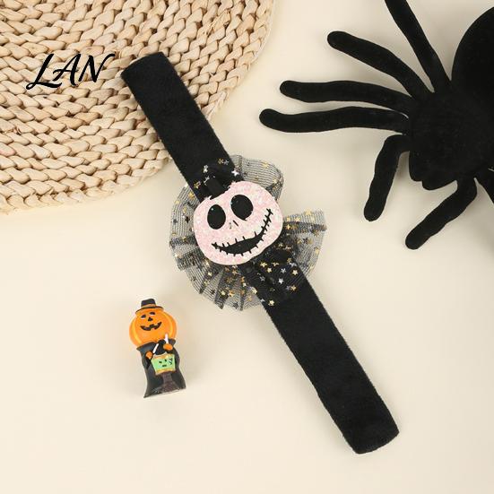 Adjustable Resilient Steel Plate Bracelets Stuffed Halloween Slap for Kids, Plush Pumpkin Ghost Skull Cute Wrist Assorted Pattern Bands Band