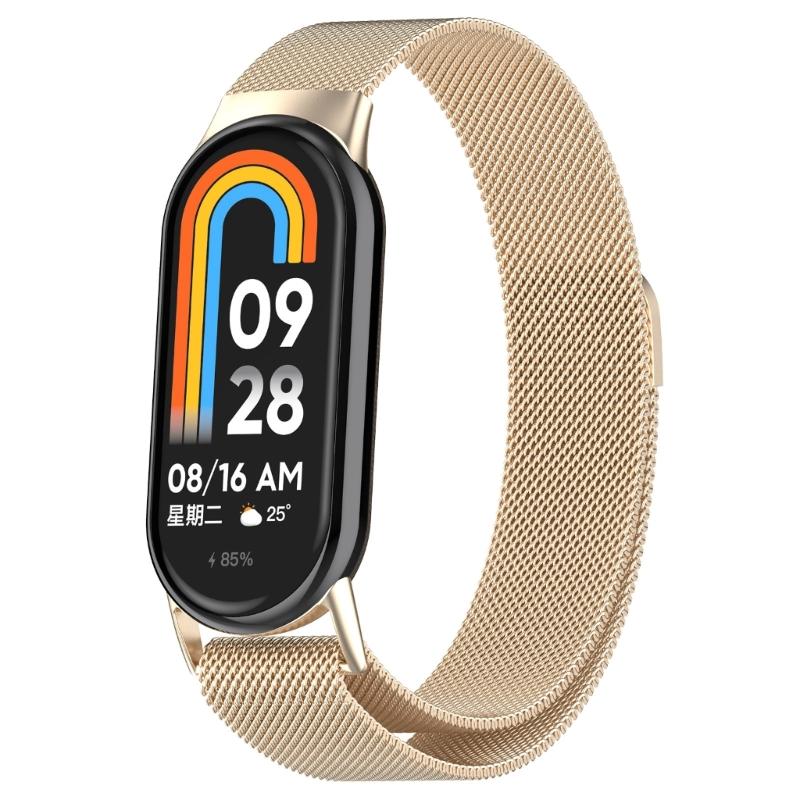 Подходит для умных часов Mi-Band 8 Регулируемый ремешок Браслет на запястье из нержавеющей стали Устойчивость к износу Миланский плетеный ремешок