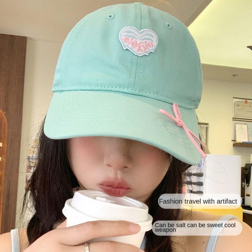 Embroidery Love Heart Baseball Cap Cotton Peaked Cap Sweet Sun Hat Sports