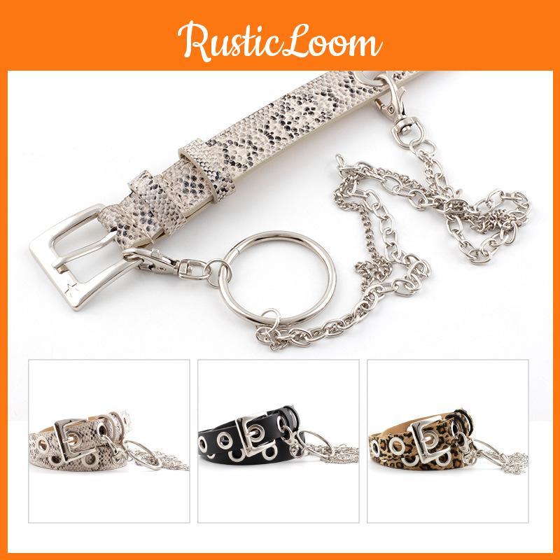 Chic Faux Leather Punk Style Circle Chain Belt With Bold Graphic Elements For Fashionistas