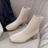 Knitted Spring and Autumn Ladies Boots New Korean Version of Wild Thick and High-heeled Women Summer Boots Net Red Stretch Thin
