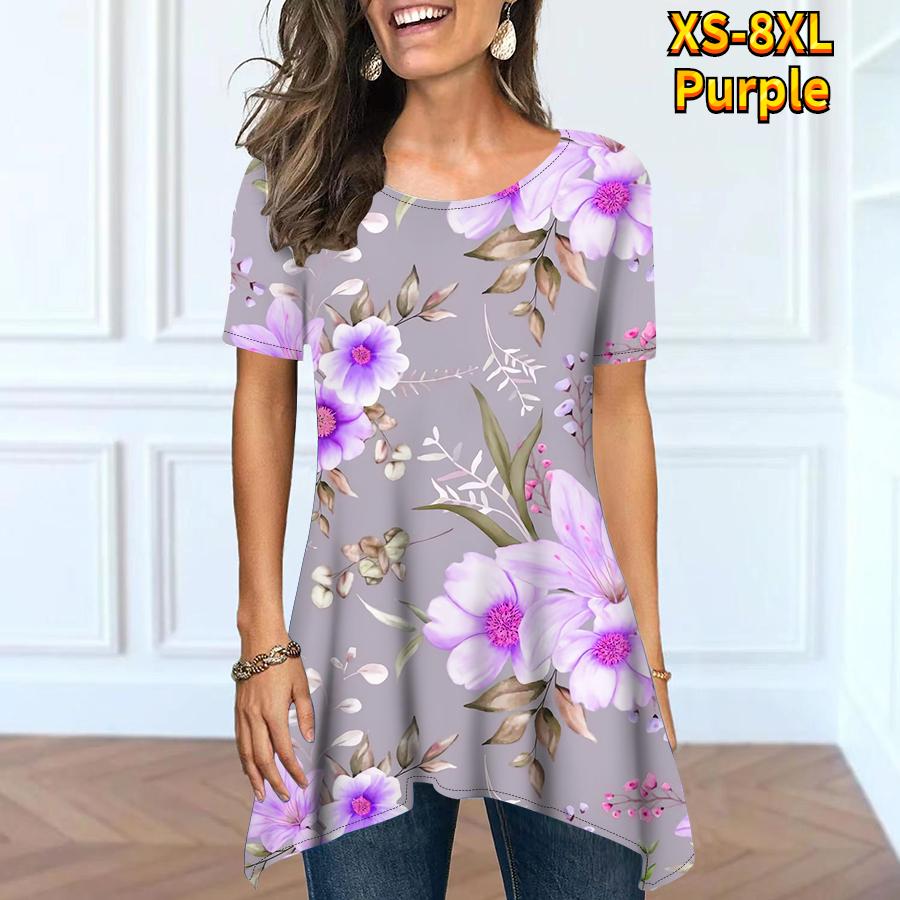 Летняя женская модная и удобная уличная одежда. Базовая повседневная одежда с короткими рукавами и круглым вырезом под открытым свободным топом XS-8XL.