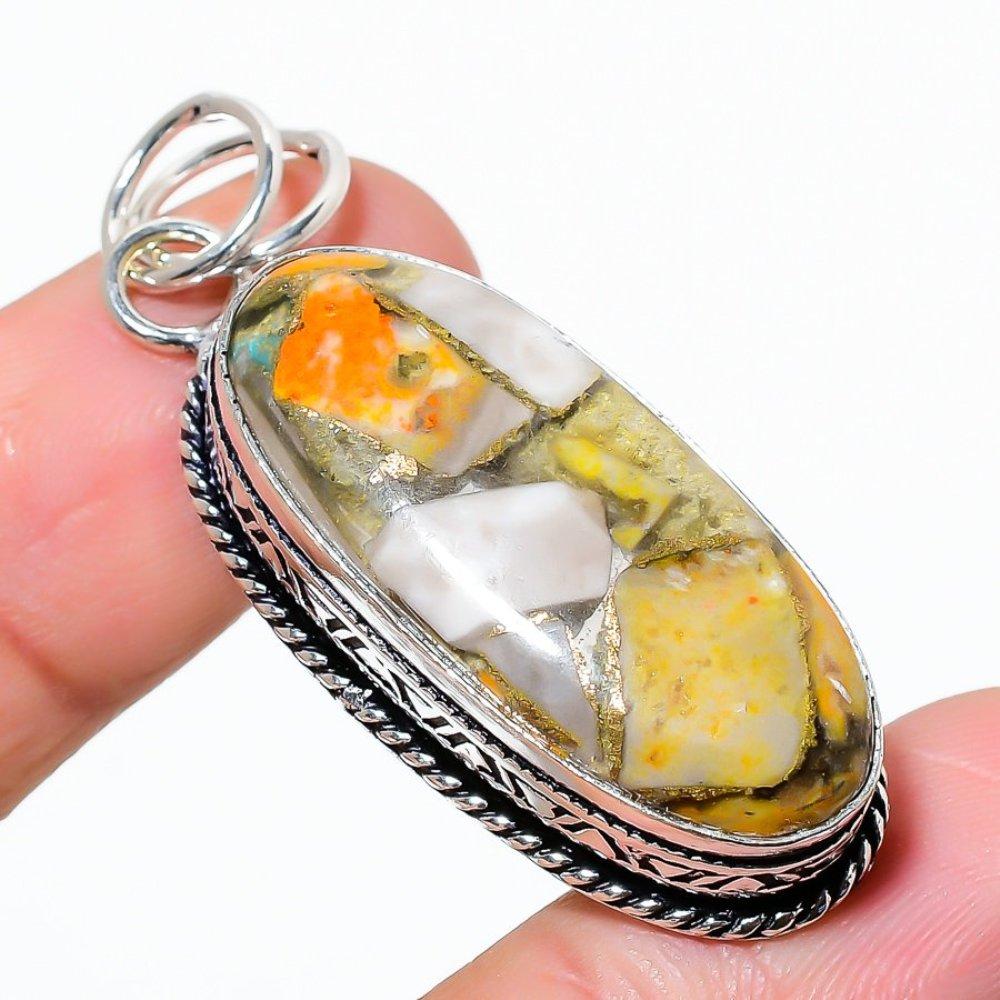 Подвеска из натурального серебра 925 пробы с яшмой, диаметром 2,09 дюйма, T7F85