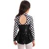Kids Girls Racer Costume Long Sleeve Sequin Bowknot Keyhole Back Bodysuit for Halloween Cosplay Dress Up Performance