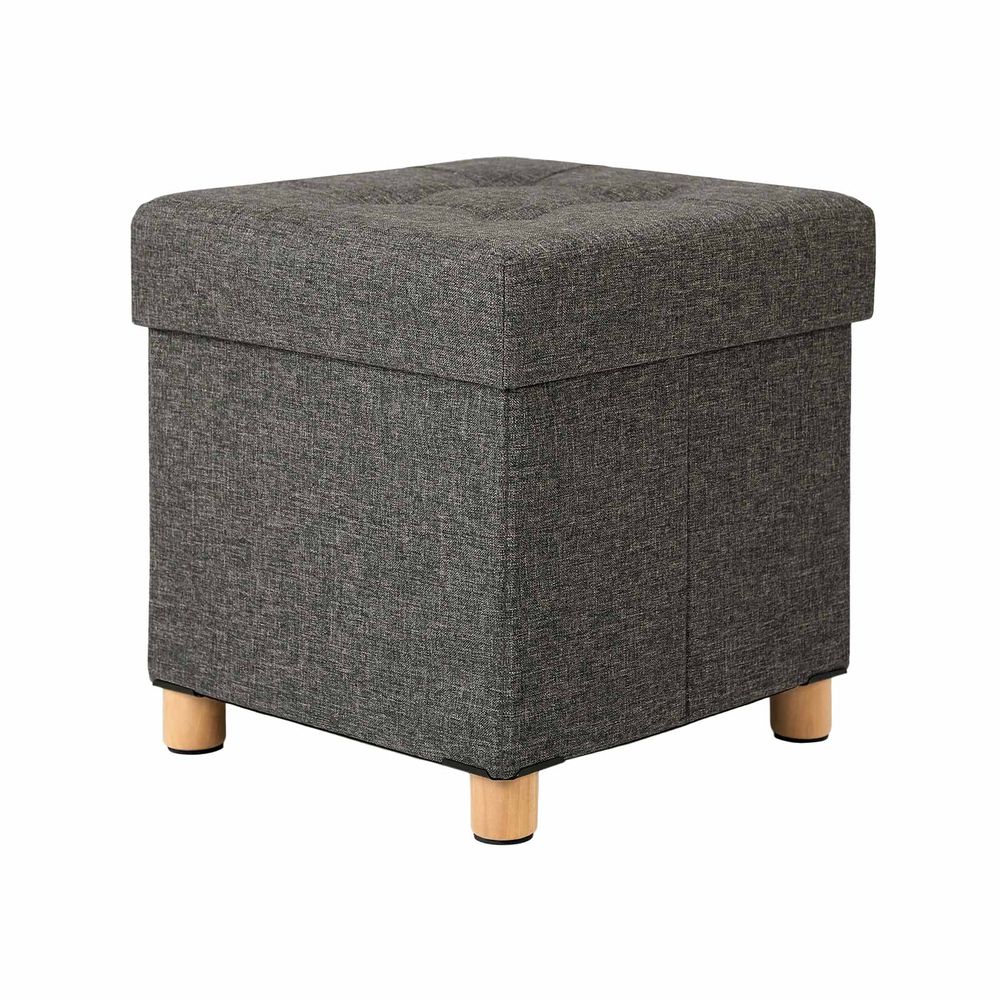 Upholstered Quilted Pouf with Storage Capacity 33L Wooden Legs