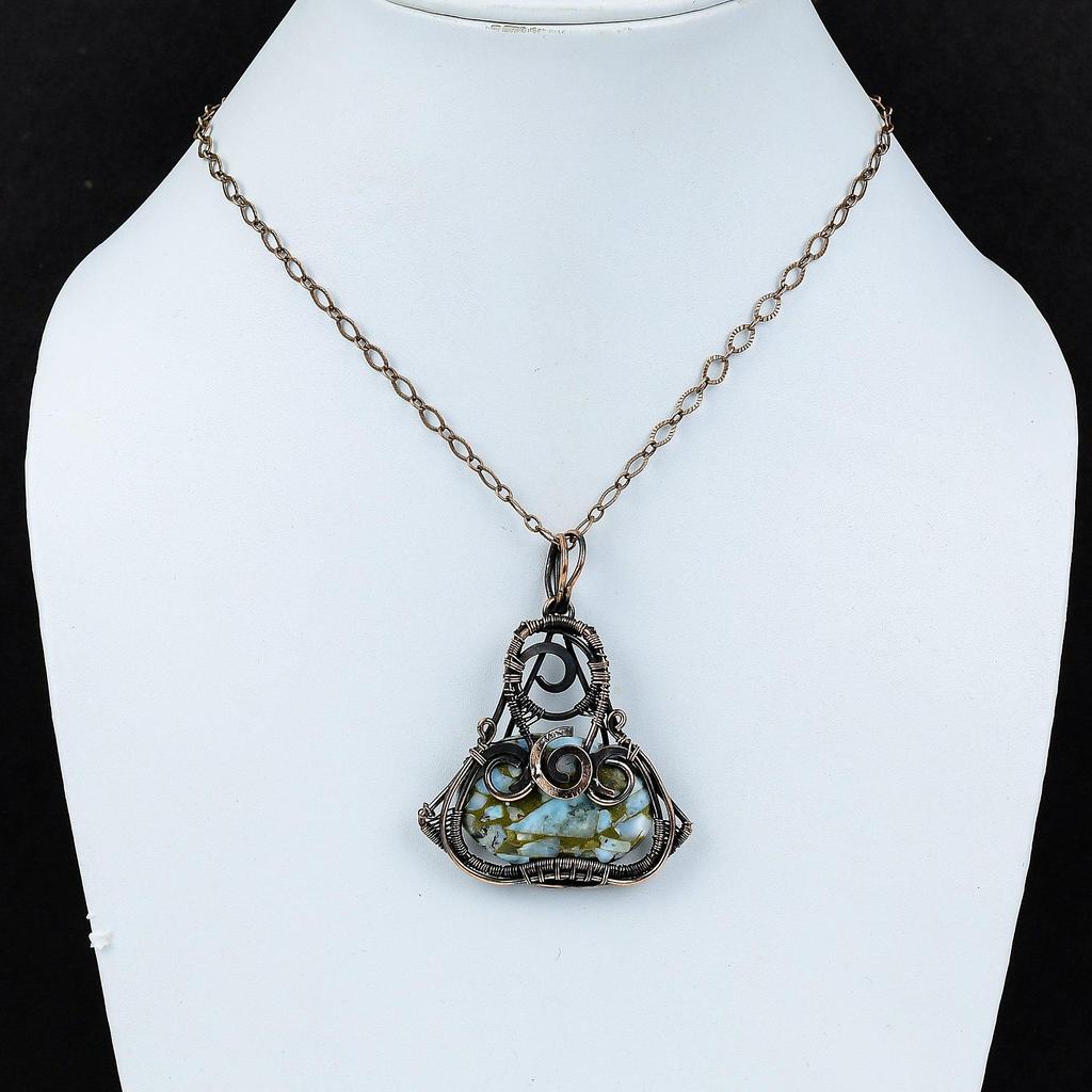 Медный кулон Ларимар, медная проволока, кулон с драгоценным камнем, медный ювелирный кулон для женщин, кулон ручной работы, ювелирный ларимар, подарок для жены