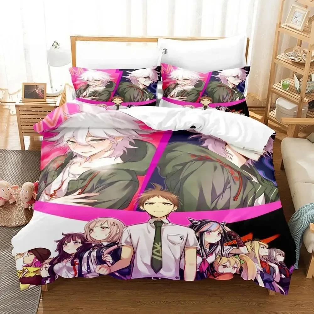 Модный Аниме Danganronpa Комплект Постельного Белья С Принтом Комплект Постельного Белья С Наволочкой Мягкое Покрывало Для Кровати Мягкое Односпальное Двуспальное Квин Супер Кинг-Сайз Размеры