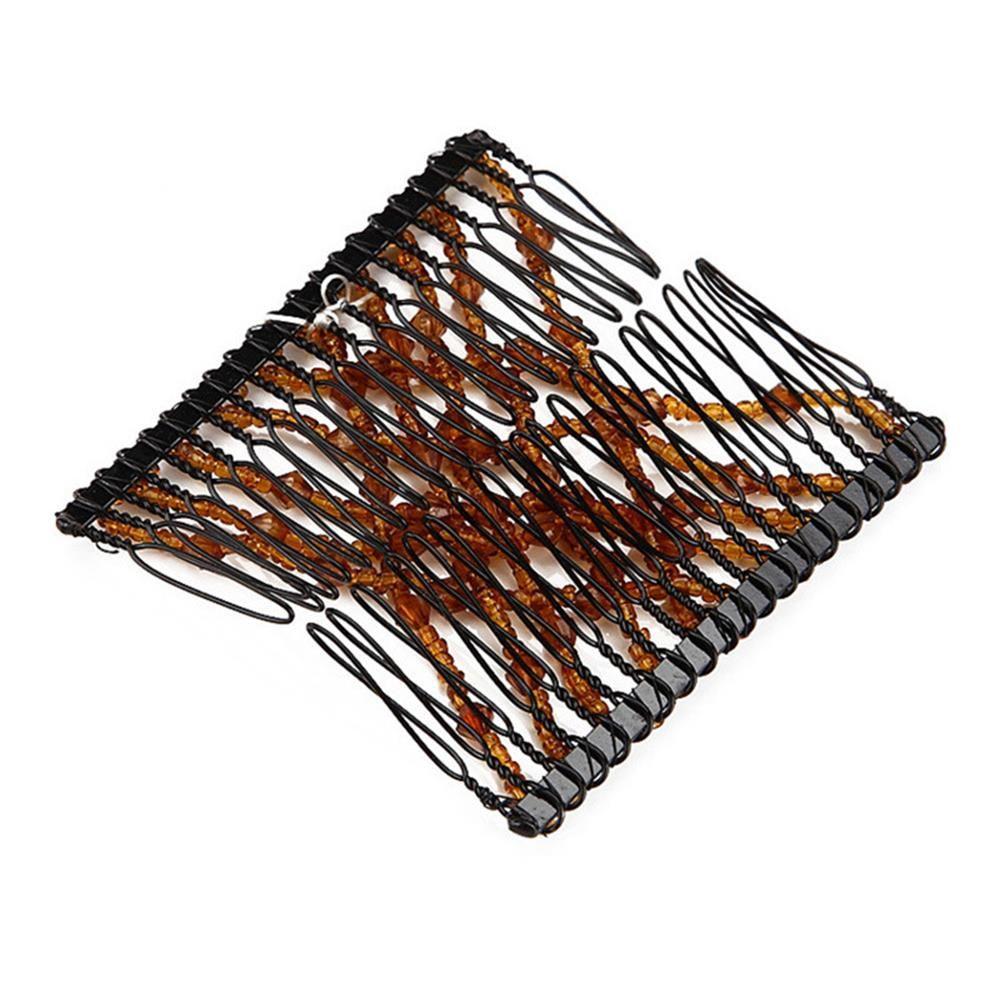 Fashion Woman Double Clip DIY Elastic Headband Bun Hair Combs Beads Comb Metal Hairpins