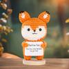 Handmade Crochet Positive Fox Figurine with Inspirational Message Card Cute Orange and White Knit Fox for Home Emotional Support