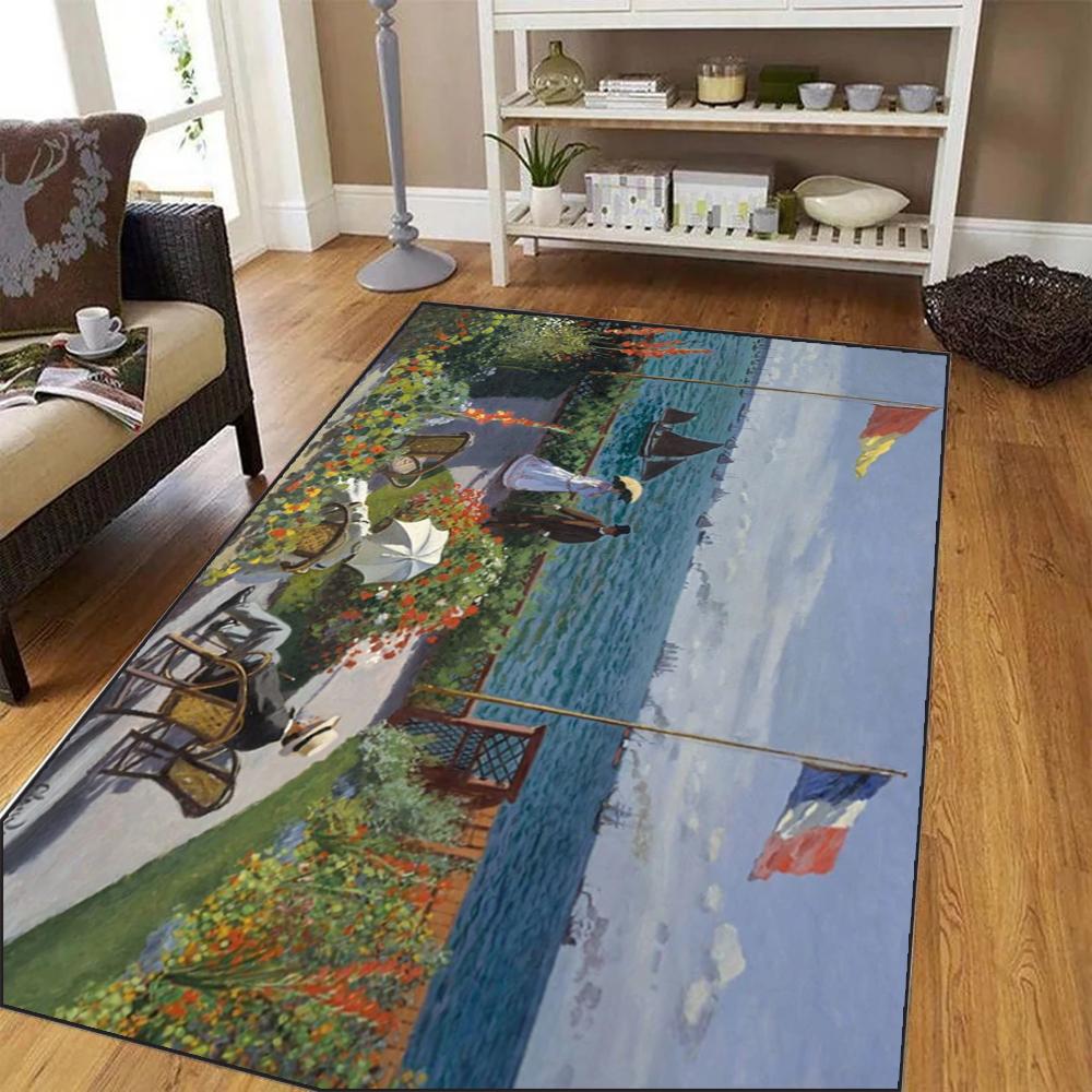 Large Claude Monet Impressionist Painting Carpet Living Room Bedroom Design for Art Enthusiasts and Elegant Home Decoration