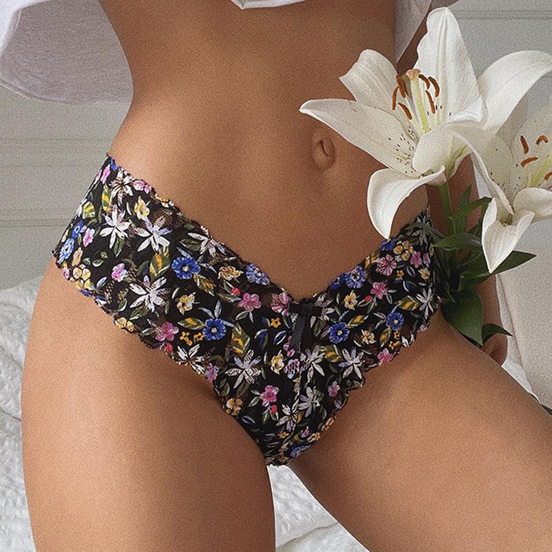 Women Sexy Flowers Panties Low-waist G String Thong Underwear Female Temptation Breathable Lingerie Ultra Thin Intimates