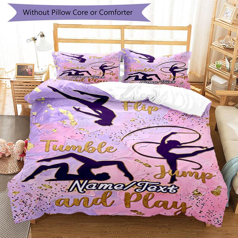 3PC Custom Name Gymnastics Fun Zone Bedding Set Printed Bedding Set Duvet Cover Closure Includes 1 Duvet Cover & 42 Pillowcases for Bedroom
