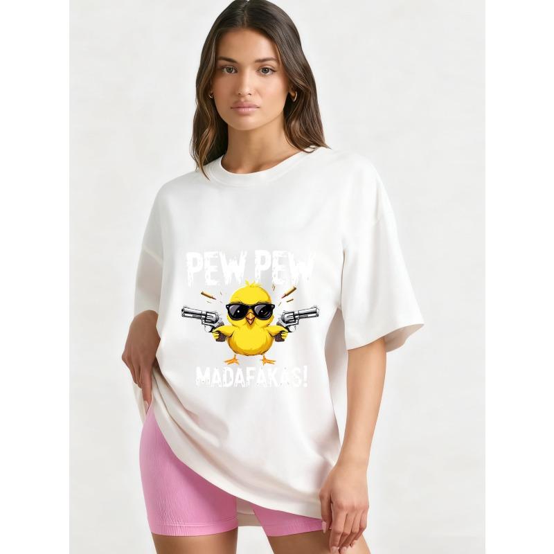 Oversized T Shirt Black Chick With Guns Pew Pew MadaFakas Print Casual Streetwear Fashion Unisex Top For Men Women Daily Wear Party Outfit