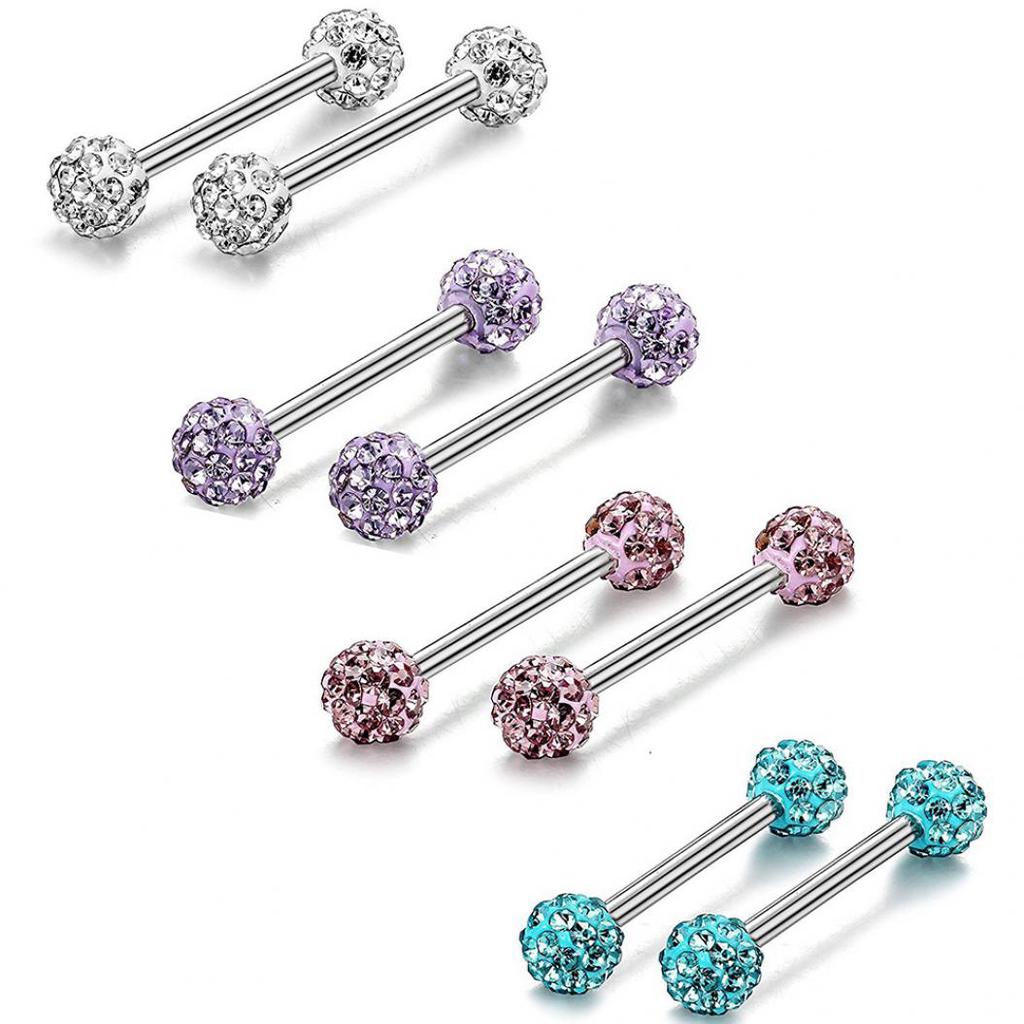 New 1/4Pcs Rhinestone Round Ball Tongue Nose Stud Nipple Lip Piercing Women Jewelry Life Store