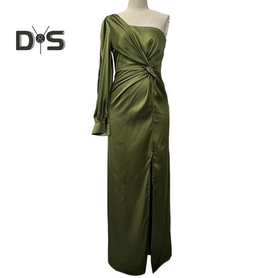 Женское вечернее платье на одно плечо без рукавов с разрезом по низу, однотонное, с заниженной талией, плиссированное, однотонное, с открытыми плечами, коктейльное, вечернее, макси-платье, бальное платье