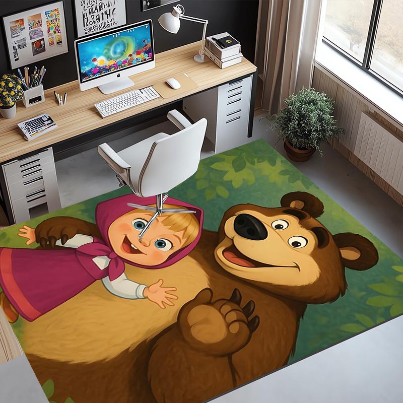 Masha and The Bear Pattern Rug, Indoor/Outdoor Mat, for Picnic, Gameroom, Bedroom, Office, Living Room, Home Decor Carpet, Birthday Gift