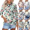 Женская модная повседневная рубашка с короткими рукавами 3/4 с лацканами и принтом, женские топы на пуговицах