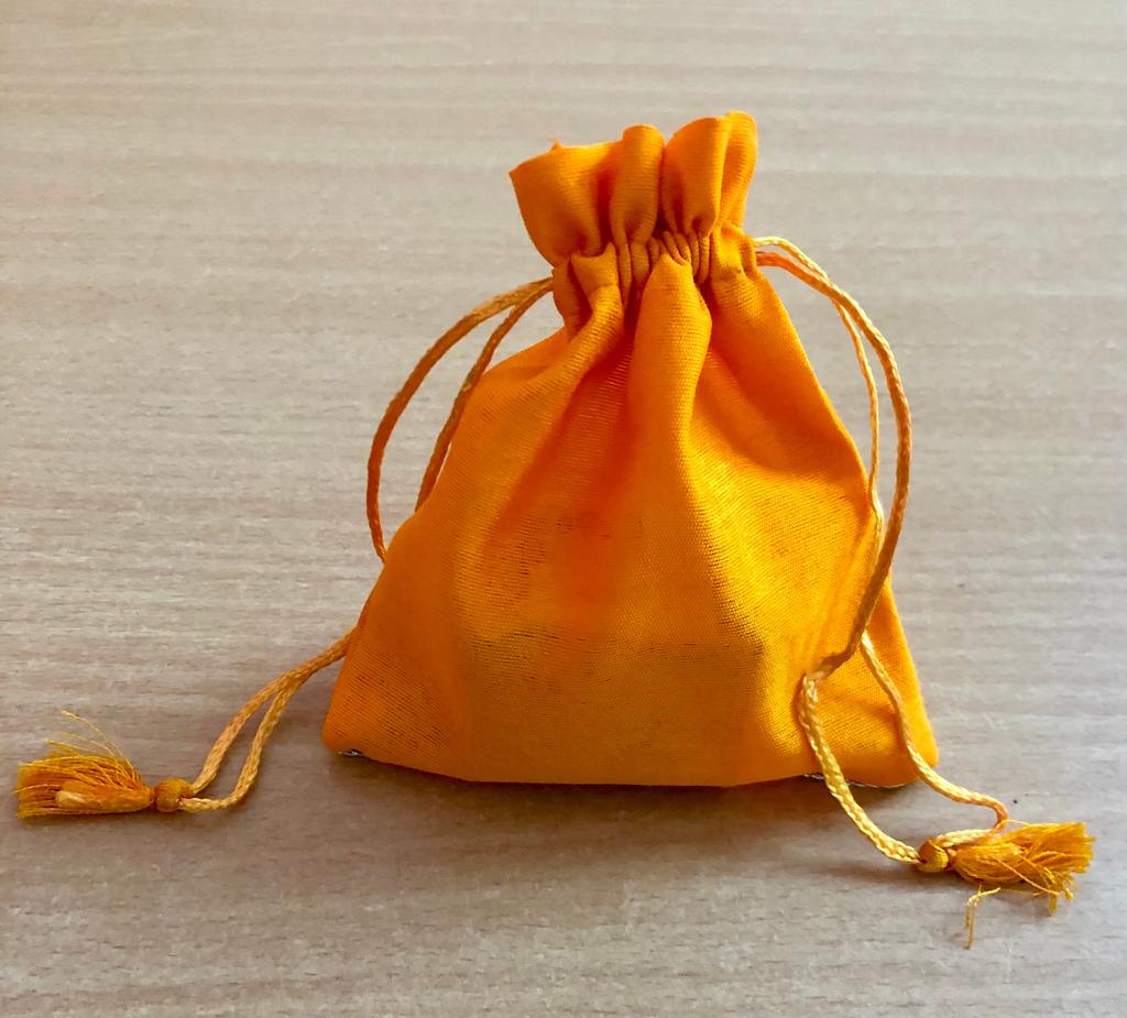 10 Pc 10x11 cm Raw Silk Jewelry Pouch Bag with Tassle drawstring Zari Border, Wedding Favor Party Favour, Gift Bag Jewellery ORANGE