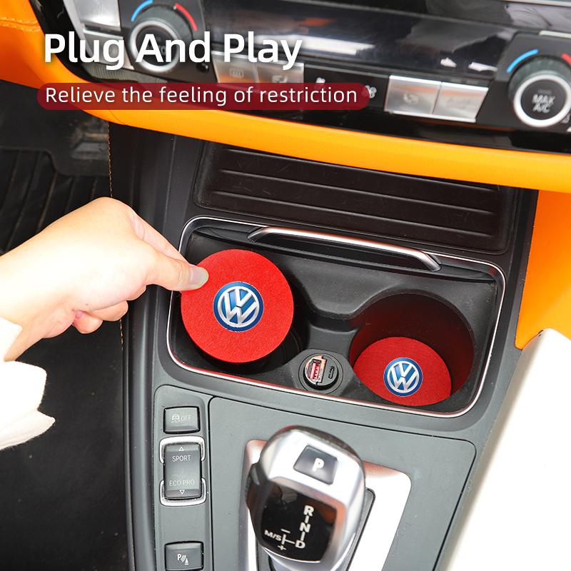 DOG1 2PCS Car Felt Material Coasters Water Cup Holder Mat Trimmmable For VW Scirocco Jetta Beetle B5 Passat Polo Tiguan Sharan Touran