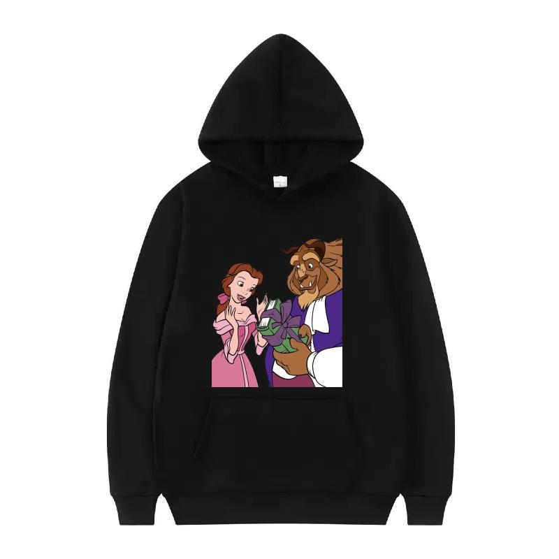 Disney Beauty And The Beast Princess Pattern Woman Loose Black Autumn Tops Clothes Pullovers Ladies Cheap Y2k Hoodies Men Sporty