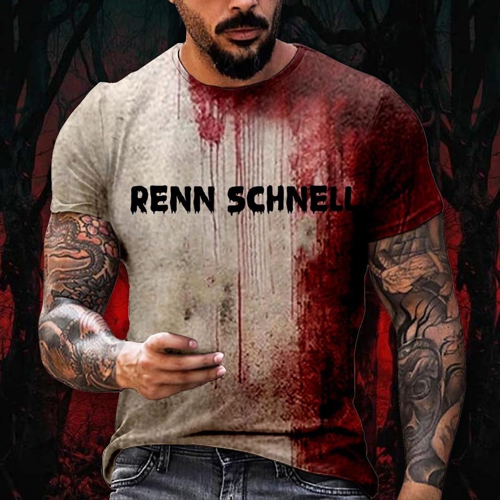 Halloween T Shirt Men's Casual Round Neck Blood Splatter Pattern Tops Horror Bloody Printed Short Sleeve Tops
