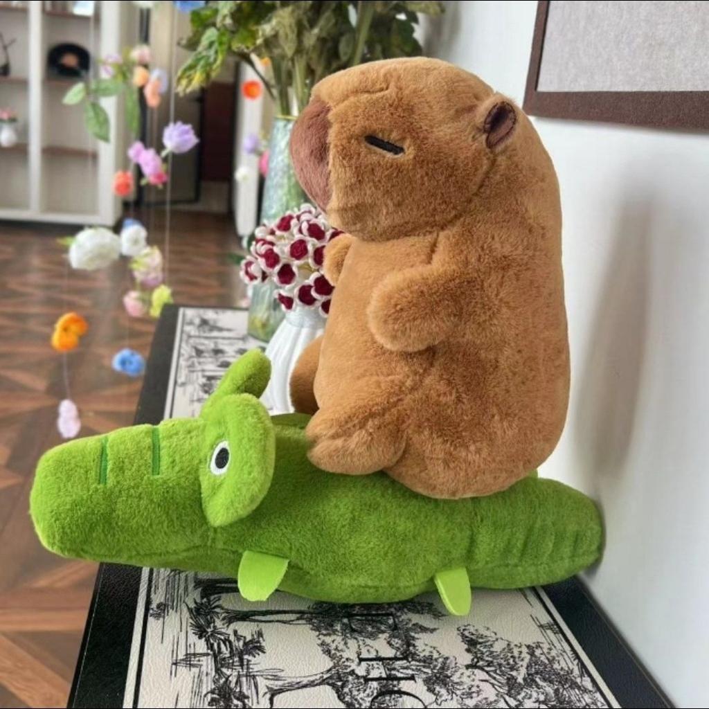 25 см Каваи Симуляция Капибара Плюшевые Игрушки Капибала Едет на Гусе и Крокодиле Мягкие Игрушки для Детей Подарки на День Рождения