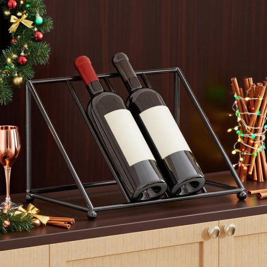 Wine Bottle Rack Iron Inclined Display Holder for 4-5 Bottles Modern Minimalist Wine Organizer for Entryway Bar Cabinet Decor