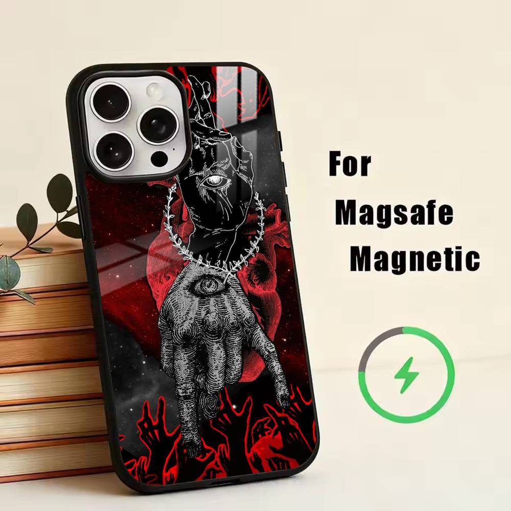 Милый Гот Эмо Чехол для Телефона Для iPhone 17, 16, 15, 14, 13, 12, 11 Plus, Pro Магнитный с Беспроводной Зарядкой Magsafe